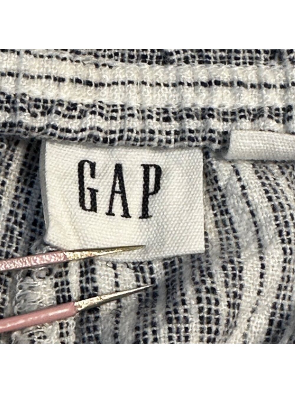 GAP Women's Blue Striped Linen-Blend Cropped Pants Small Beach Resort Vacation - Picture 4 of 10